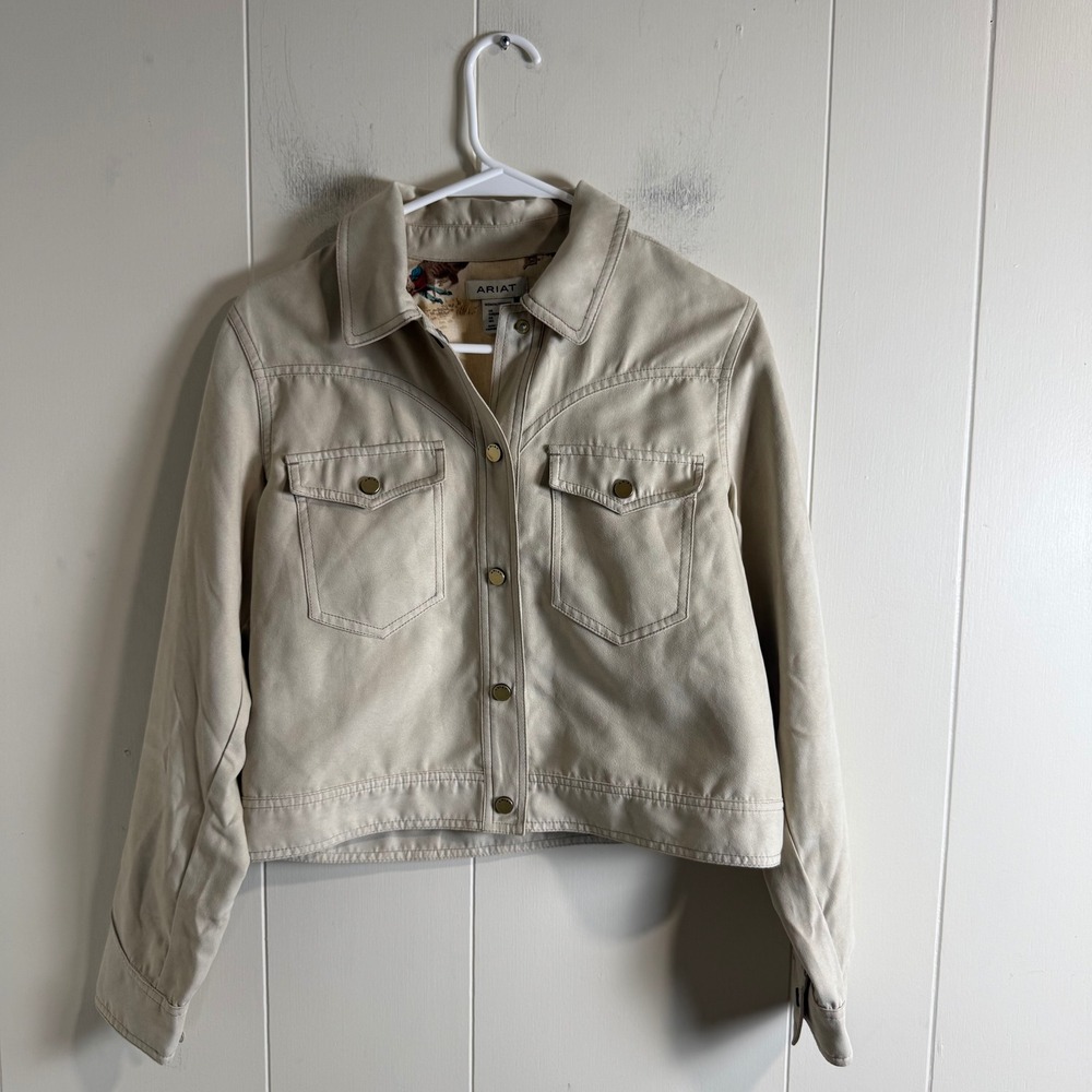 ARIAT Rodeo Cropped Jacket Beige Western Snap Button‎ Collar Women's XS